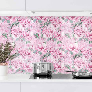 Kitchen wall cladding - Pink Flower Dream Pastel Roses In Watercolour  II