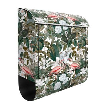 Letterbox - Pink Flamingos With Leaves And White Flowers