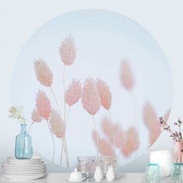 Self-adhesive round wallpaper - Grass Tips In Pale Pink