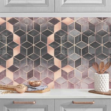 Kitchen wall cladding - Pink Gray Golden Geometry II