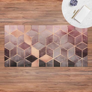 Cork mat - Pink Gray Golden Geometry - Landscape format 2:1