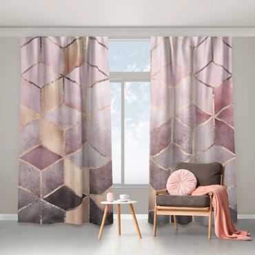 Curtain - Pink Gray Golden Geometry