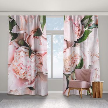 Curtain - Pink Peonies With Leaves