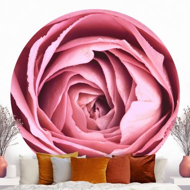 Self-adhesive round wallpaper - Pink Rose Blossom