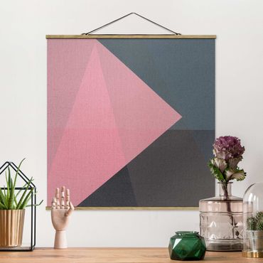 Fabric print with poster hangers - Pink Transparency Geometry - Square 1:1