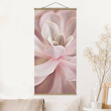 Fabric print with poster hangers - Light Pink Succulent Flower - Portrait format 1:2