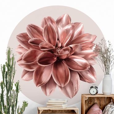 Self-adhesive round wallpaper - Rosé Golden Dahlia In Metallic