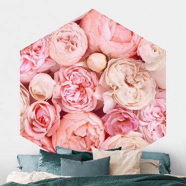 Self-adhesive hexagonal pattern wallpaper - Roses Rosé Coral Shabby