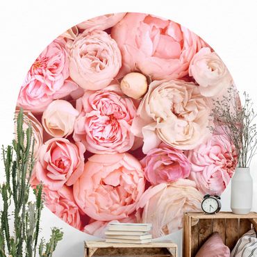 Self-adhesive round wallpaper - Roses Rosé Coral Shabby
