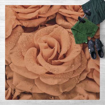 Cork mat - Roses Sepia With Water Drops - Square 1:1
