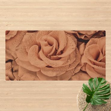 Cork mat - Roses Sepia With Water Drops - Landscape format 2:1