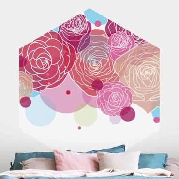 Self-adhesive hexagonal pattern wallpaper - Roses And Bubbles
