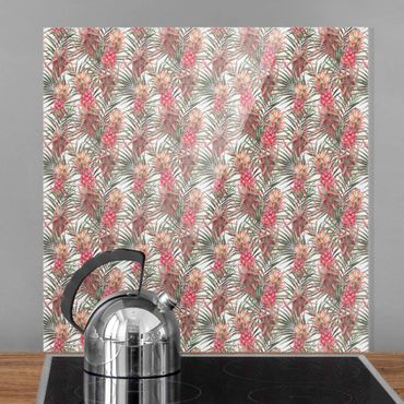 Splashback - Red Pineapple With Palm Leaves Tropical - Square 1:1