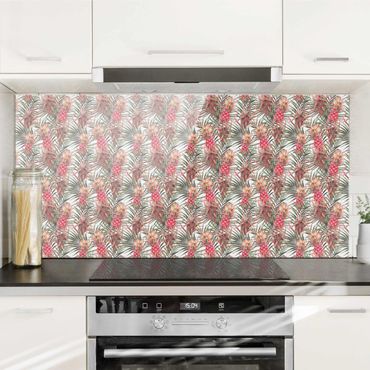 Splashback - Red Pineapple With Palm Leaves Tropical - Landscape format 2:1