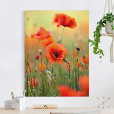 Natural canvas print - Red Summer Poppy - Portrait format 3:4