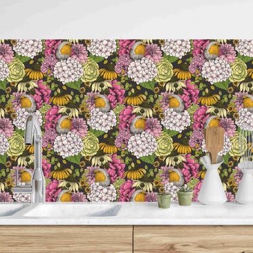 Kitchen wall cladding - European Robin With Flowers
