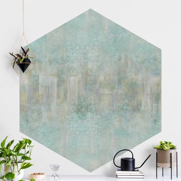 Self-adhesive hexagonal wallpaper - Rustic Concrete Pattern Mint