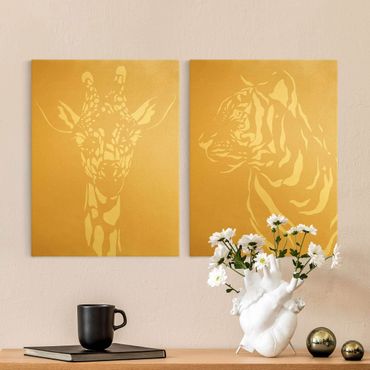 Print on canvas - Safari Animals - Giraffe and Tiger Beige