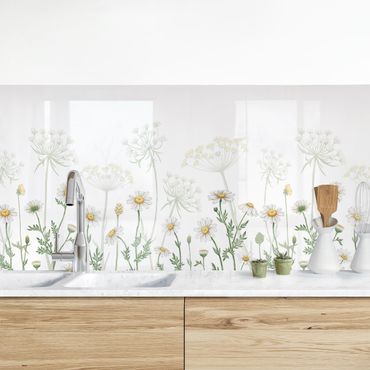Kitchen wall cladding - Achillea and daisy