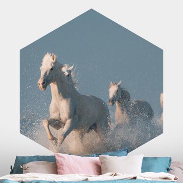 Self-adhesive hexagonal pattern wallpaper - Herd Of White Horses