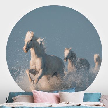 Self-adhesive round wallpaper - Herd Of White Horses