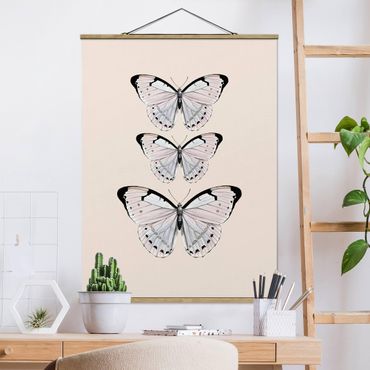 Fabric print with poster hangers - Butterfly On Beige - Portrait format 3:4