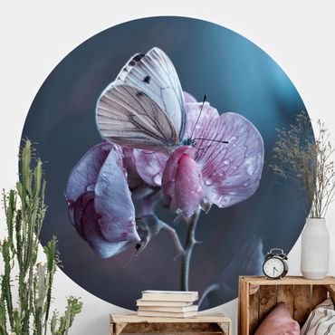 Self-adhesive round wallpaper - Butterfly In The Rain