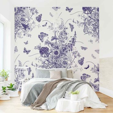 Wallpaper - Butterflies Around Floral Island In Purple