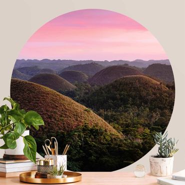 Self-adhesive round wallpaper - Chocolate Hills At Sunset