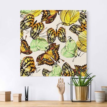 Natural canvas print - Swarm Of Yellow Butterflies - Square 1:1