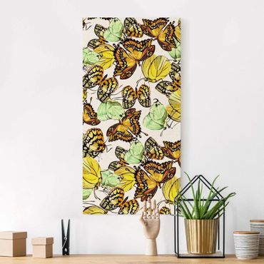 Natural canvas print - Swarm Of Yellow Butterflies - Portrait format 1:2