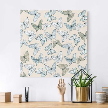 Natural canvas print - Swarm Of Delicate Blue Butterflies - Square 1:1