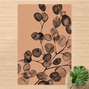 Cork mat - Black And White Eucalyptus Twig Watercolour - Portrait format 2:3