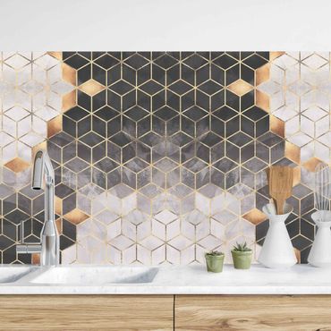 Kitchen wall cladding - Black And White Golden Geometry II