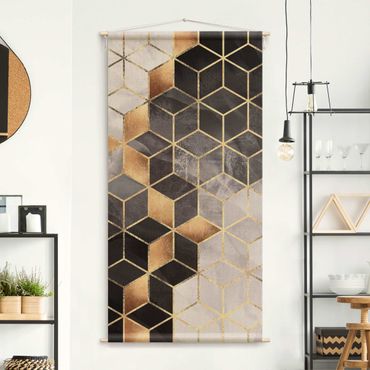 Tapestry - Black And White Golden Geometry