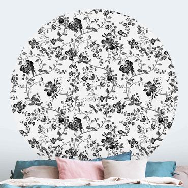 Self-adhesive round wallpaper - Black Flower Tendrils