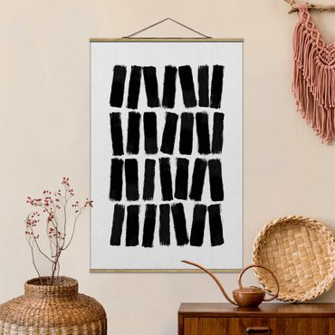 Fabric print with poster hangers - Black Paint Brush Strokes - Portrait format 2:3