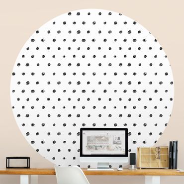 Self-adhesive round wallpaper - Black Ink Dot Pattern