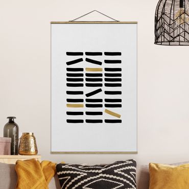 Fabric print with poster hangers - Black And Golden Bars - Portrait format 2:3