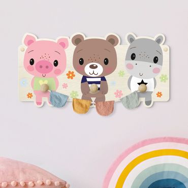 Coat rack for children - Pig Bear Hippo
