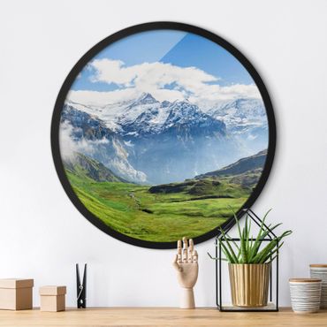 Circular framed print - Swiss Alpine Panorama