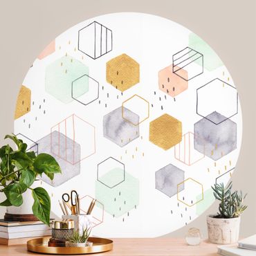 Self-adhesive round wallpaper - Hexagonal Scattering I