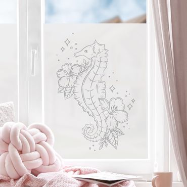 Window film - Seahorse With Flowers