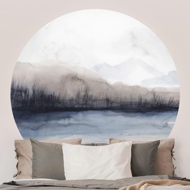 Self-adhesive round wallpaper - Lakeside With Mountains II