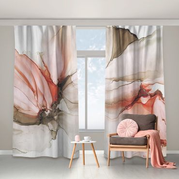 Curtain - Silk Fabric In Grey And Light Pink