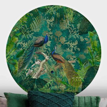 Self-adhesive round wallpaper - Shabby Chic Collage - Noble Peacock II