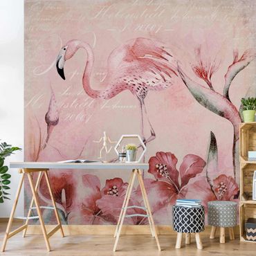 Wallpaper - Shabby Chic Collage - Flamingo