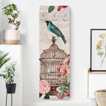 Coat rack - Shabby Chic Collage - Pink Flowers And Blue Birds