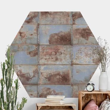 Self-adhesive hexagonal pattern wallpaper - Shabby Industrial Metal Look
