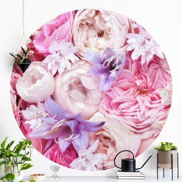 Self-adhesive round wallpaper - Shabby Roses With Bluebells